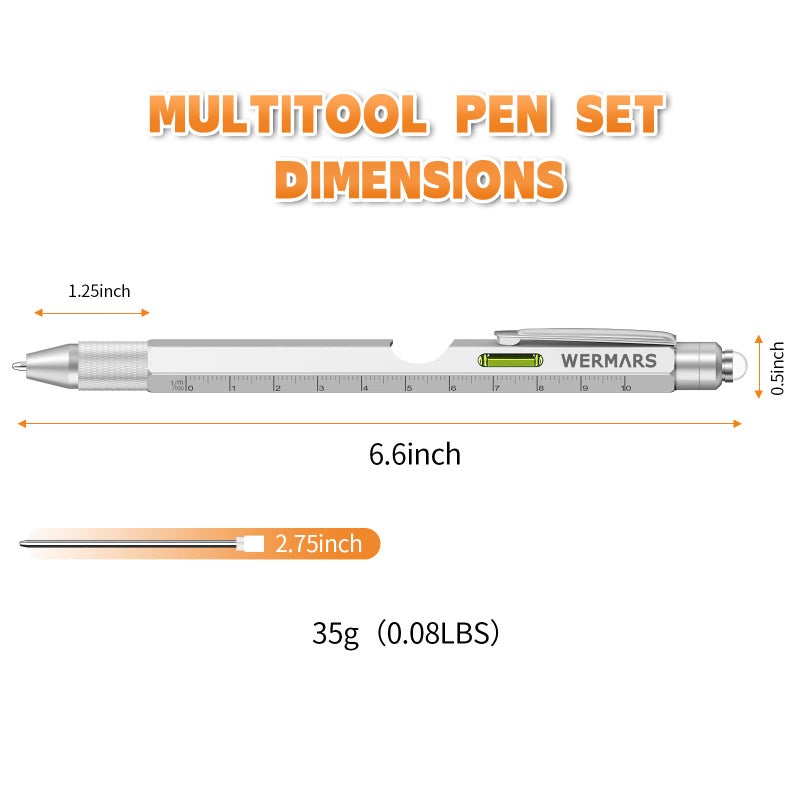WERMARS Stocking Stuffers for Adults- Gifts for Men  9 in 1 Multitool Pen  Christmas Gift for Dad  Gifts for Him  Tool Gifts for Dad from Kids  Gifts for Husband  Boyfriend  Grandpa(Silver) - Image 4